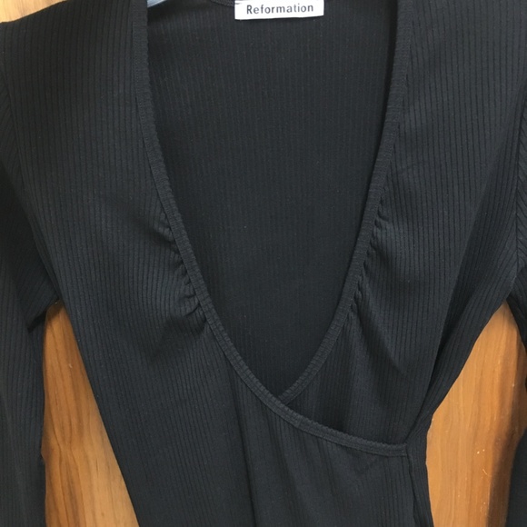 Reformation Becky Ribbed Plunge V Neck Bodysuit - Picture 3 of 11